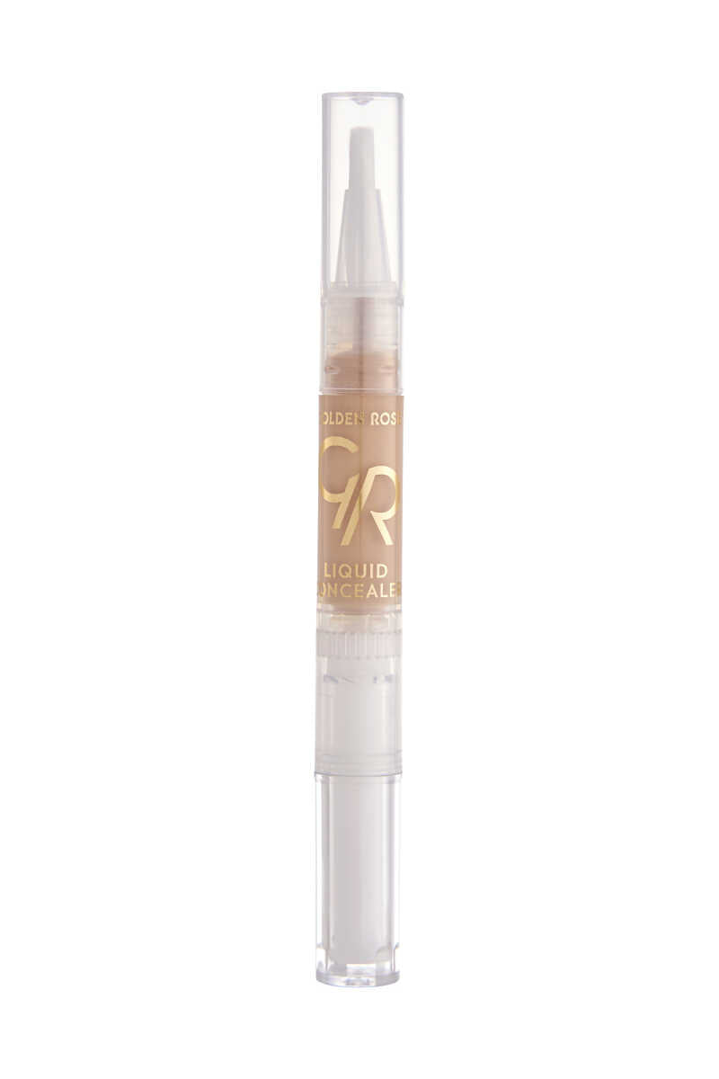 Corrector líquido automático Golden Rose Liquid Concealer  con pincel integrado, sin tapón y sobre fondo blanco.v
