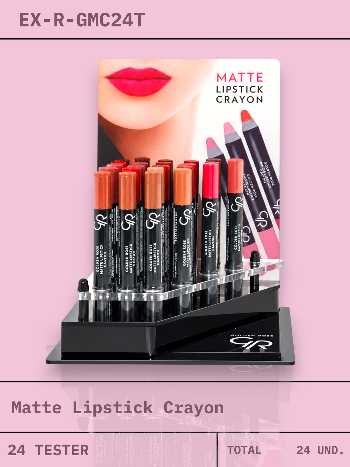 Expositor GR Matte Lipstick Crayon  con 24 Testers