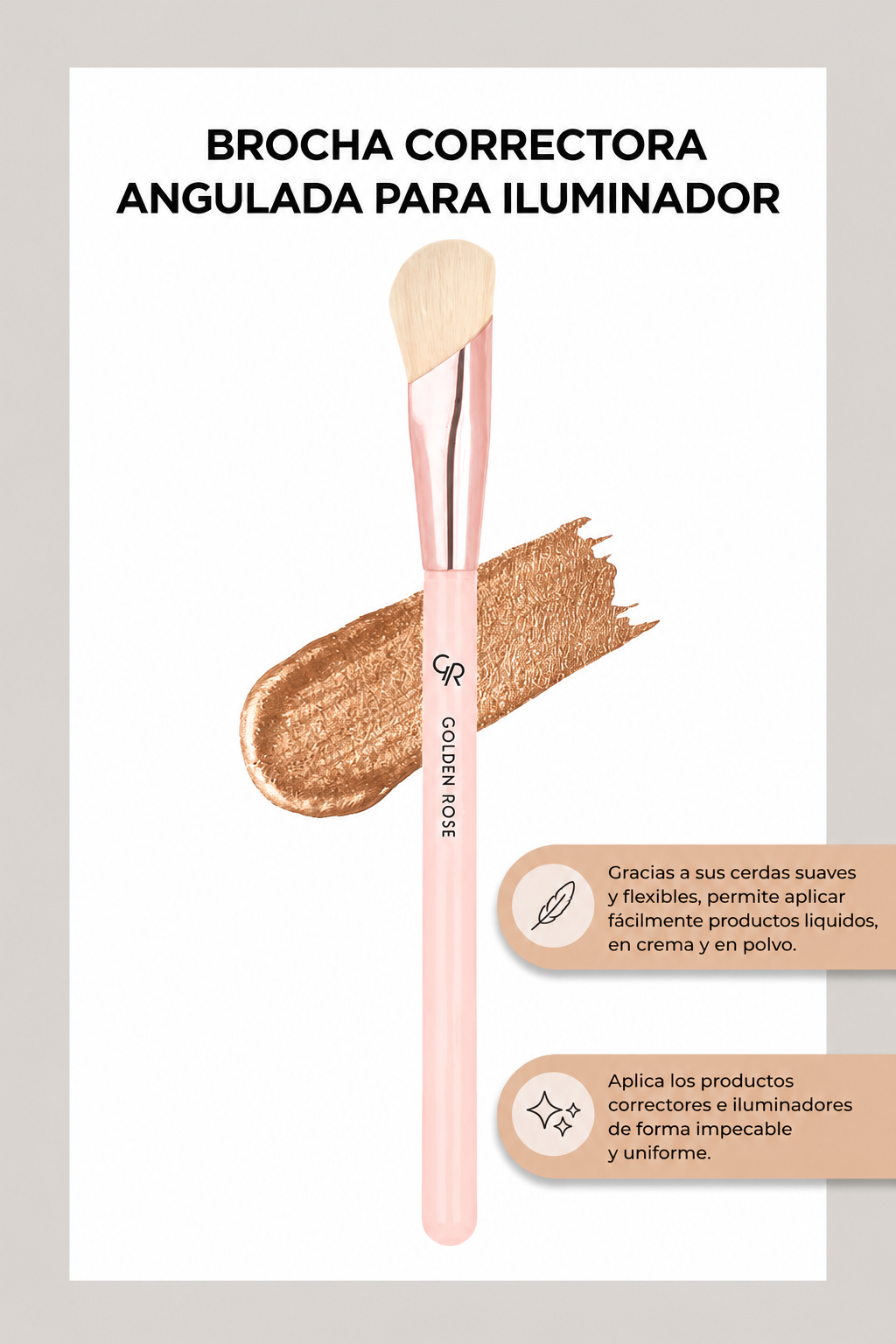 brocha correctora angulada Golden Rose Nude con cerdas suaves para iluminador y corrector