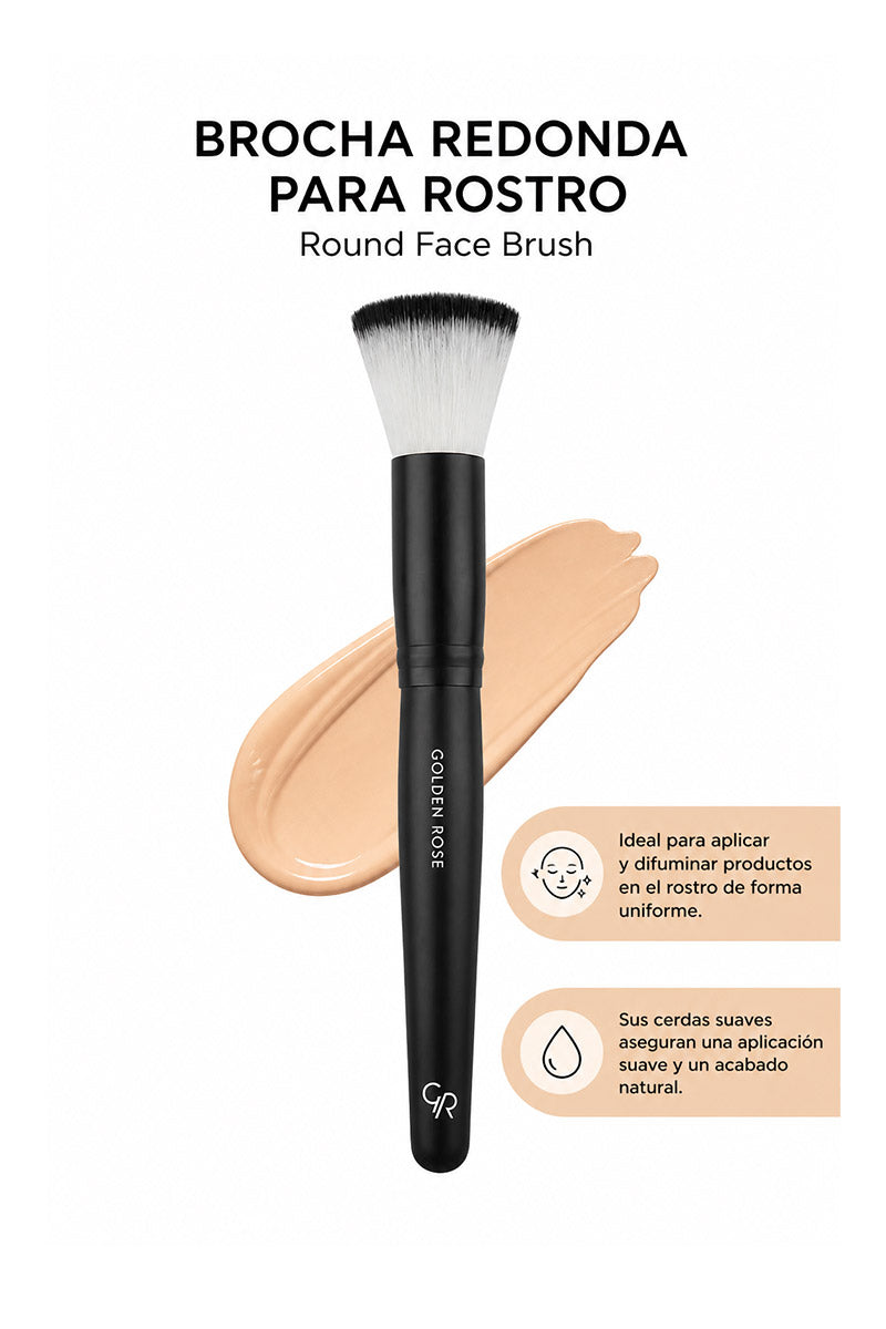 brocha redonda rostro Golden Rose base y polvos maquillaje