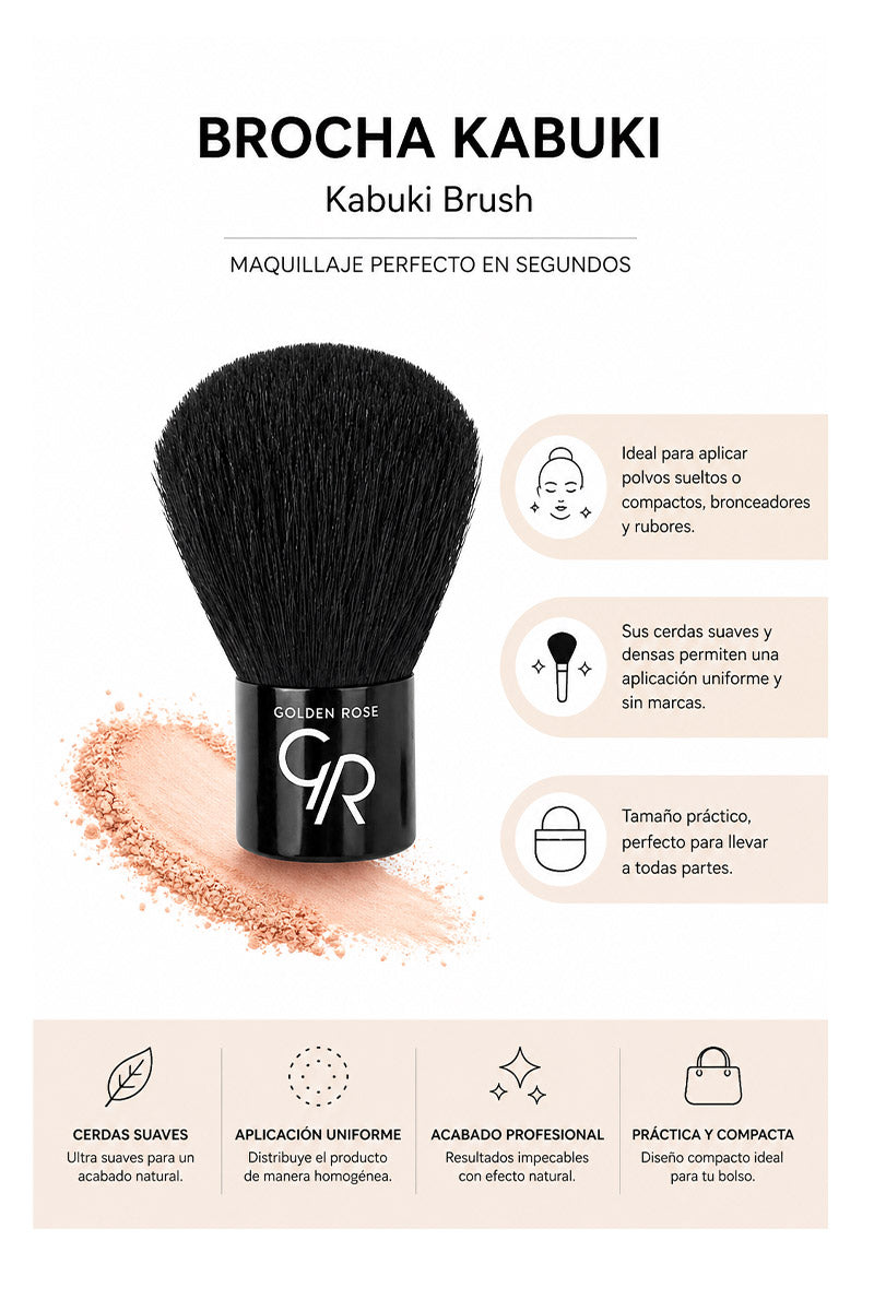 brocha kabuki Golden Rose maquillaje rostro compacta
