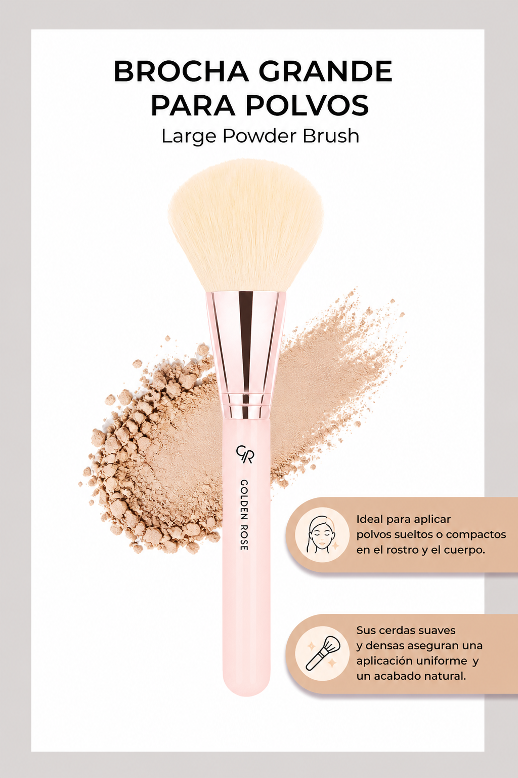 brocha grande para polvos Golden Rose nude aplicación maquillaje rostro