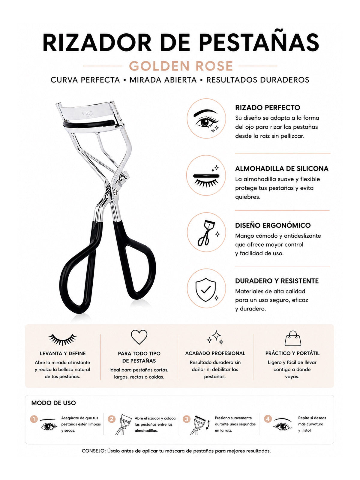 eyelash curler Golden Rose maquillaje ojos profesional