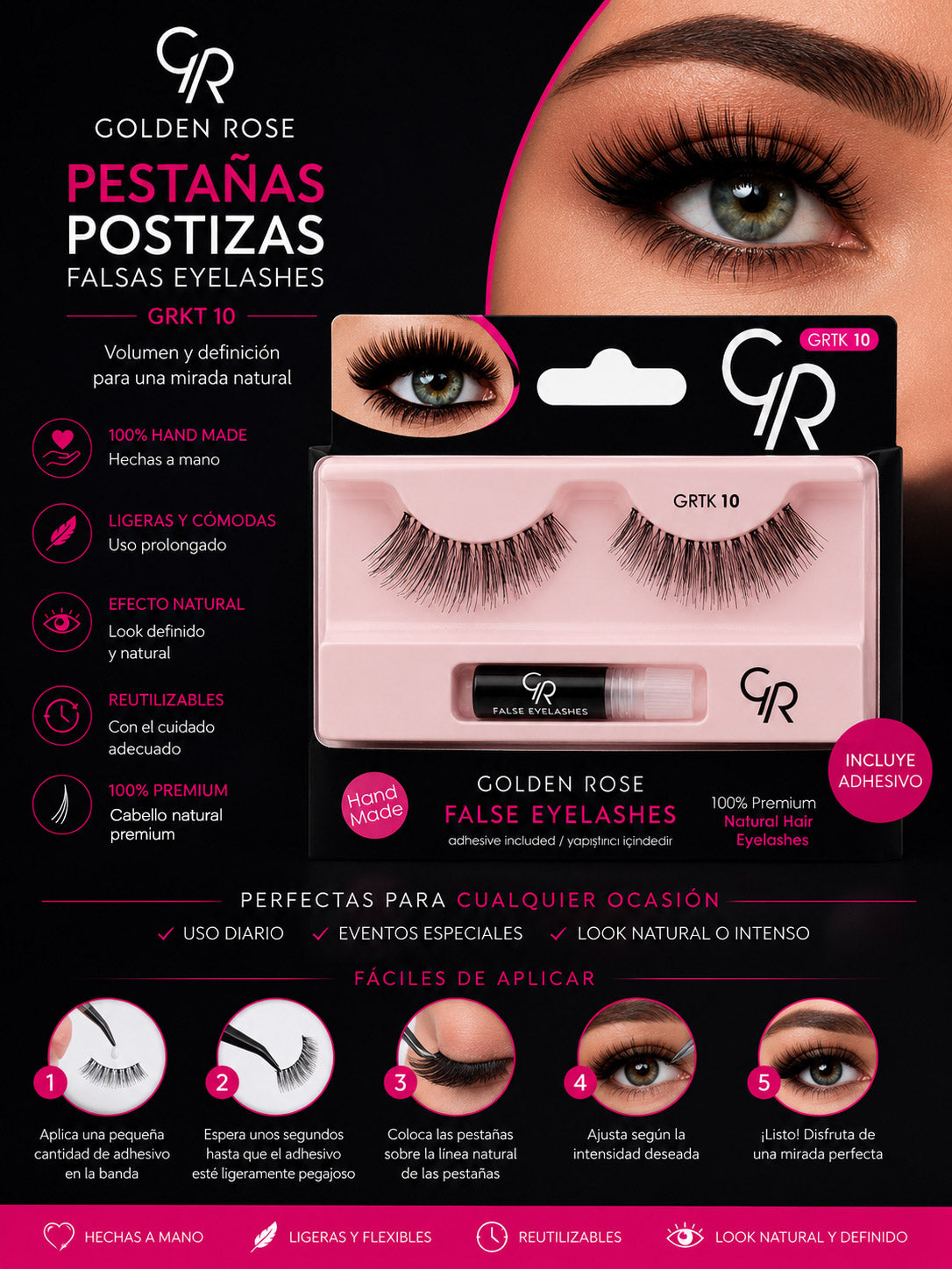 False Eyelashes GRTK 10 Golden Rose – Pestañas Postizas de Cabello Natural